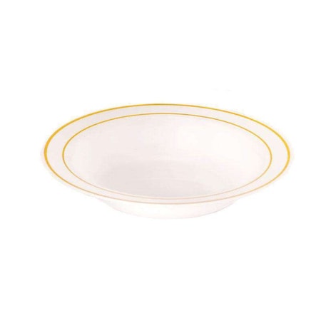 Smarty Had A Party 12 oz. White with Gold Edge Rim Plastic Soup Bowls (120 Bowls), 120PK 111G-CASE